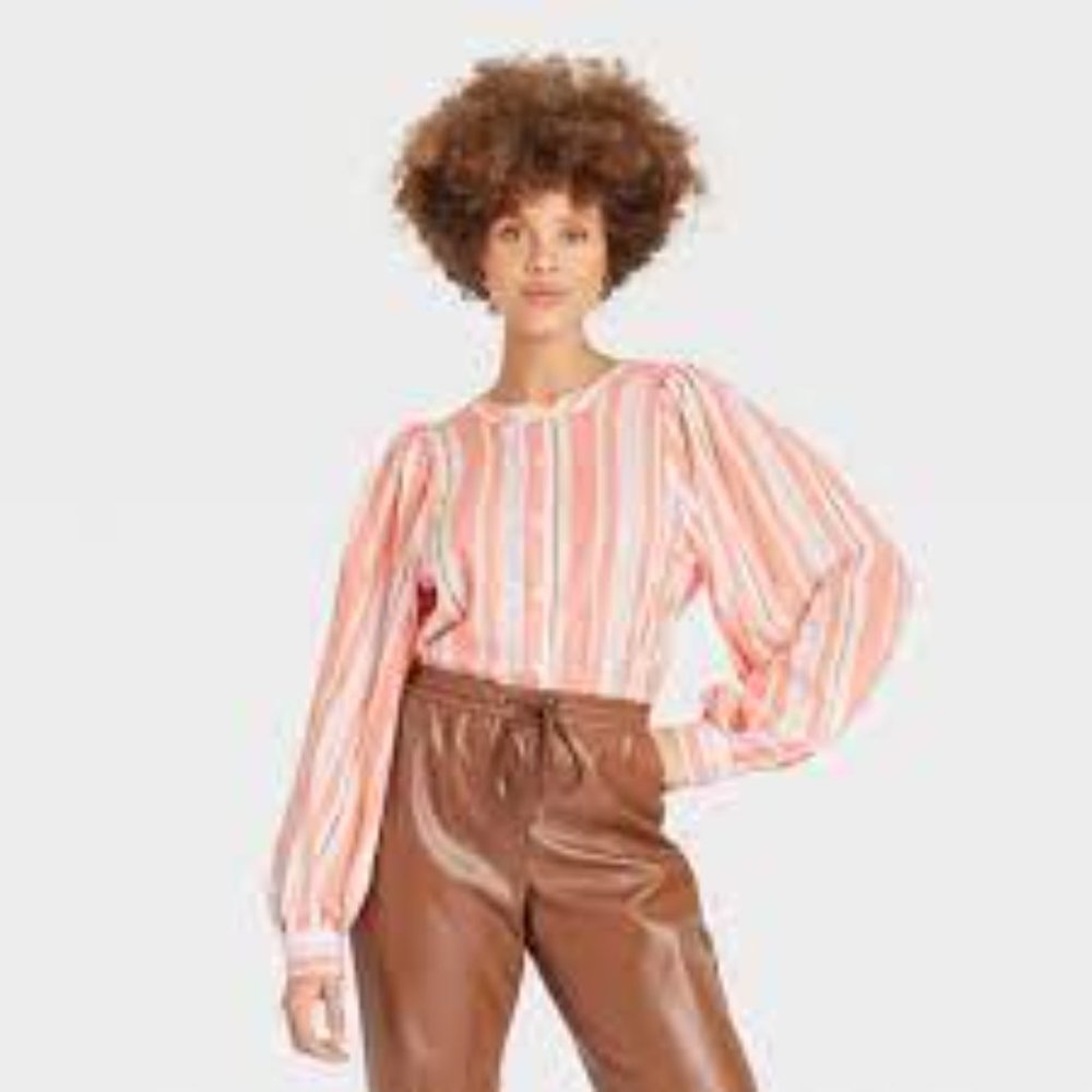 A New Day | Balloon Sleeve Button-Down Femme Top NWT